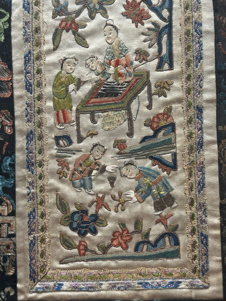 Chinese Embroidery. Peking Forbidden Stitch. Framed with Borders. Qing.