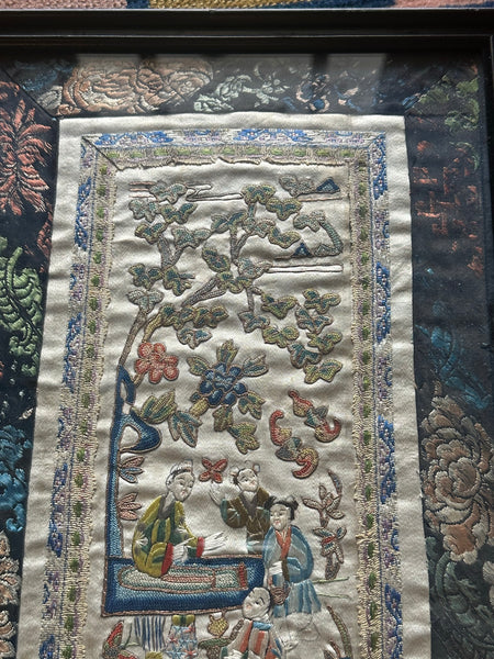 Chinese Embroidery. Peking Forbidden Stitch. Framed with Borders. Qing.