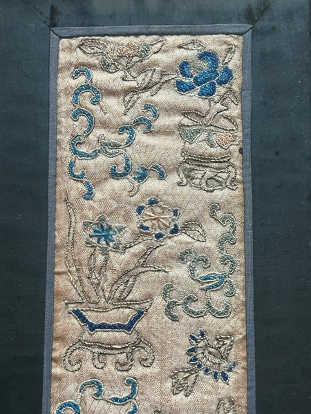 Chinese Embroidery. Framed with Border. Qing. 22 1/2" x 7"