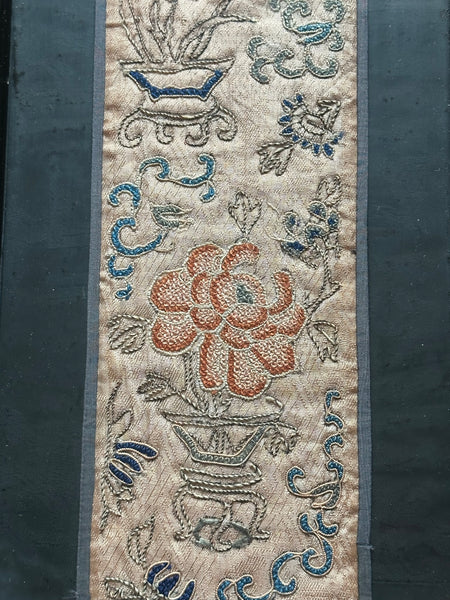 Chinese Embroidery. Framed with Border. Qing. 22 1/2" x 7"
