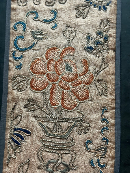 Chinese Embroidery. Framed with Border. Qing. 22 1/2" x 7"