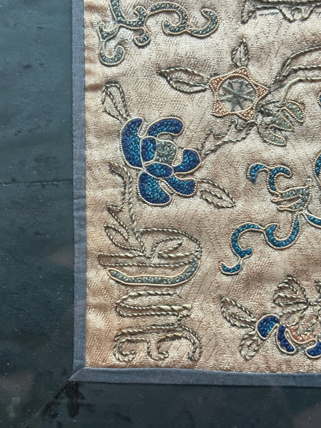 Chinese Embroidery. Framed with Border. Qing. 22 1/2" x 7"