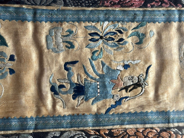 Chinese Embroidery. Framed with Border. Qing. 21 1/2" x 7"
