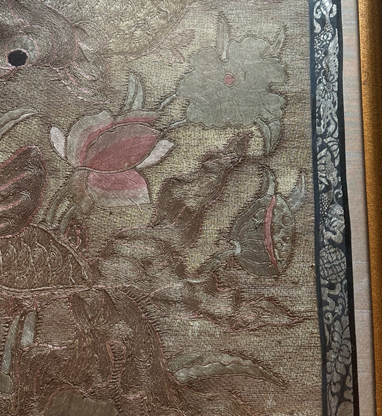 Chinese Embroidery. Silver and Gold Couching. Goldfish. Qing 19th Century