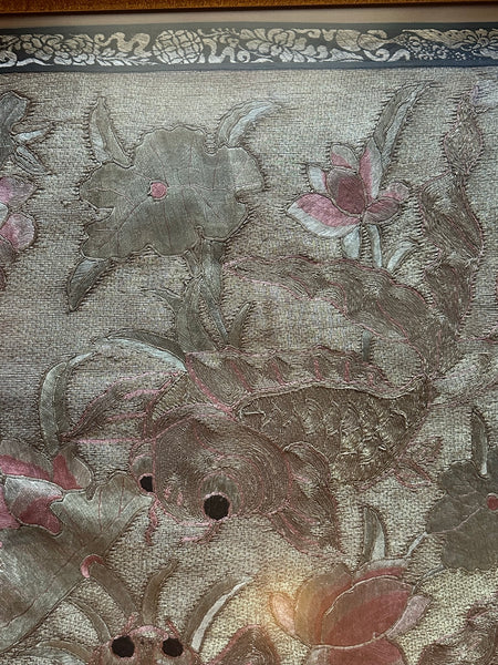 Chinese Embroidery. Silver and Gold Couching. Goldfish. Qing 19th Century