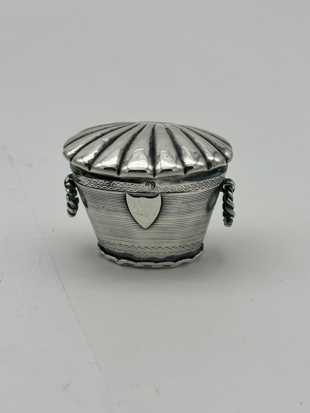 Small Casket Shaped Pill Box. Dutch .833 Silver. 1 1/2" x 1 1/8" x 1 1/8" H