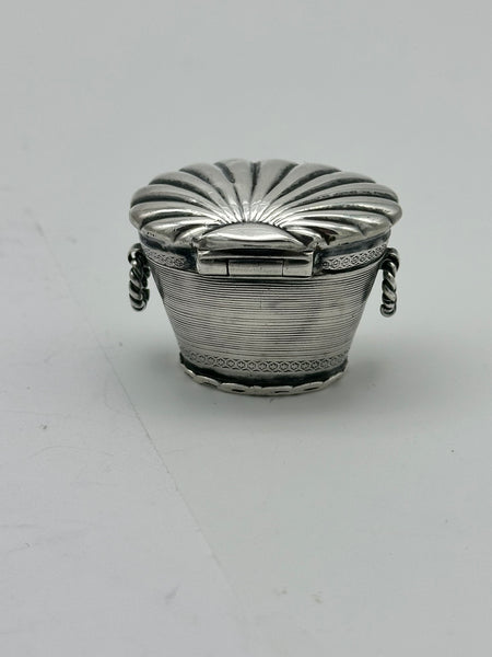 Small Casket Shaped Pill Box. Dutch .833 Silver. 1 1/2" x 1 1/8" x 1 1/8" H
