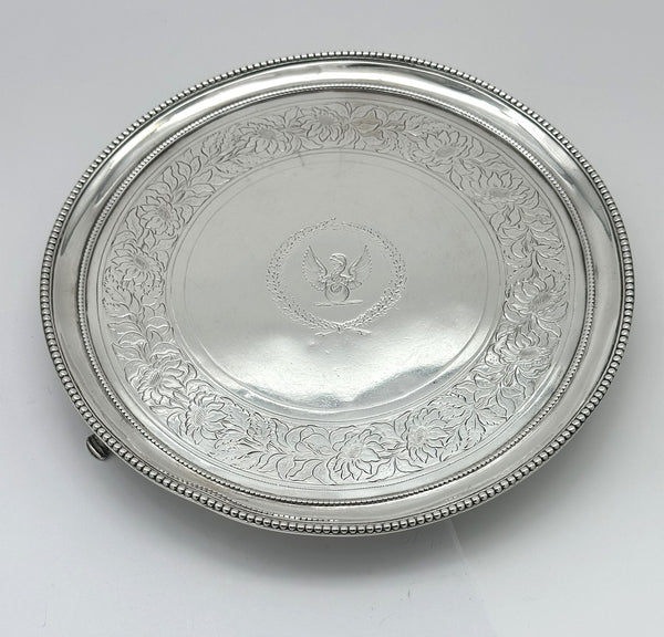 Footed Salver Tray. English Sterling Silver. London 1821 Hallmark. 8 1/2"