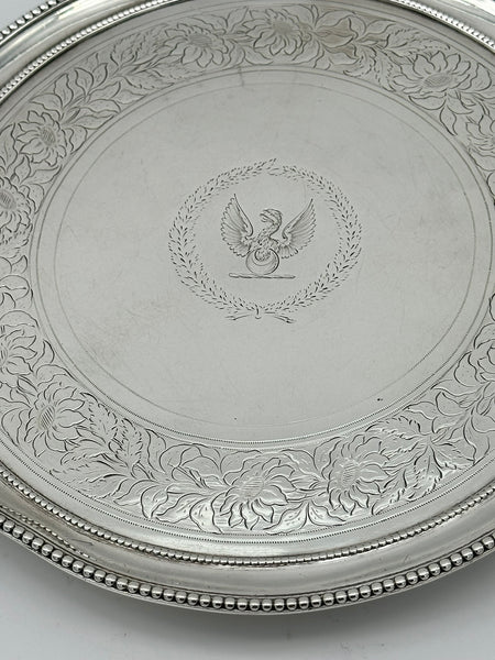 Footed Salver Tray. English Sterling Silver. London 1821 Hallmark. 8 1/2"