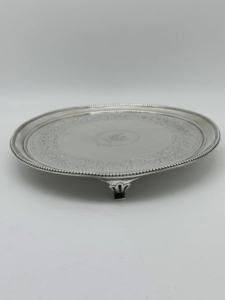 Footed Salver Tray. English Sterling Silver. London 1821 Hallmark. 8 1/2"