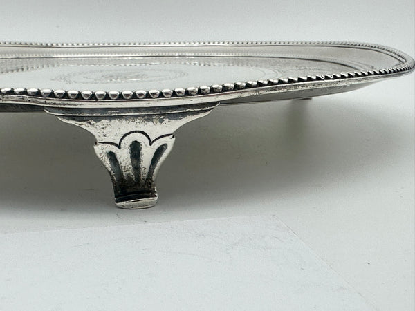 Footed Salver Tray. English Sterling Silver. London 1821 Hallmark. 8 1/2"