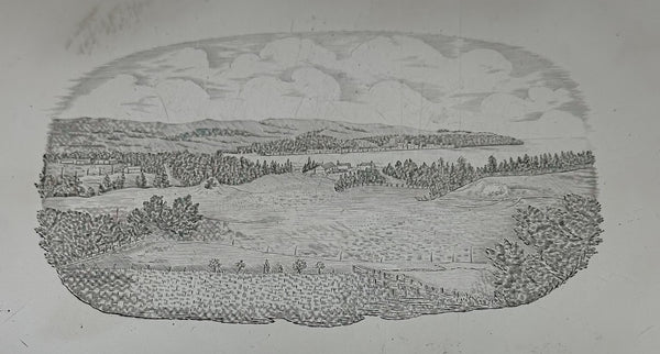 Footed Salver Tray. English Sterling Silver. London 1907. Engraved Landscape.