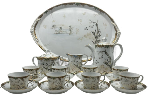 Russian Porcelain Demitasse Set for Eight with Tray. Kuznetsov. Late 19th C
