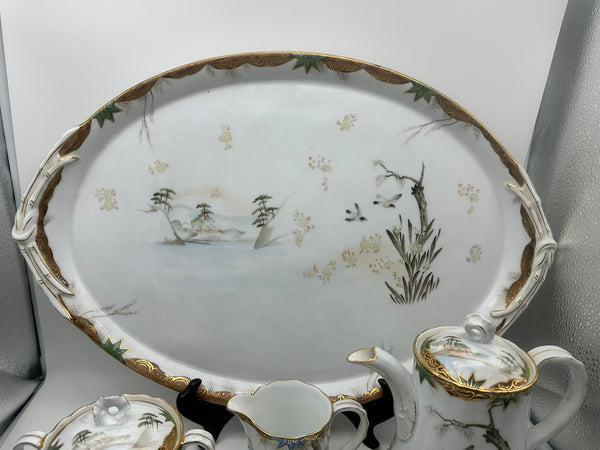 Russian Porcelain Demitasse Set for Eight with Tray. Kuznetsov. Late 19th C