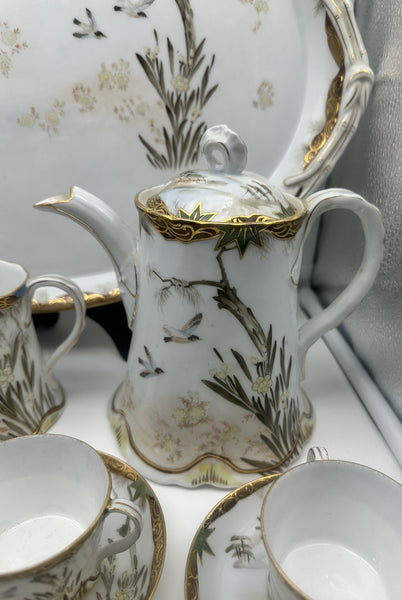 Russian Porcelain Demitasse Set for Eight with Tray. Kuznetsov. Late 19th C