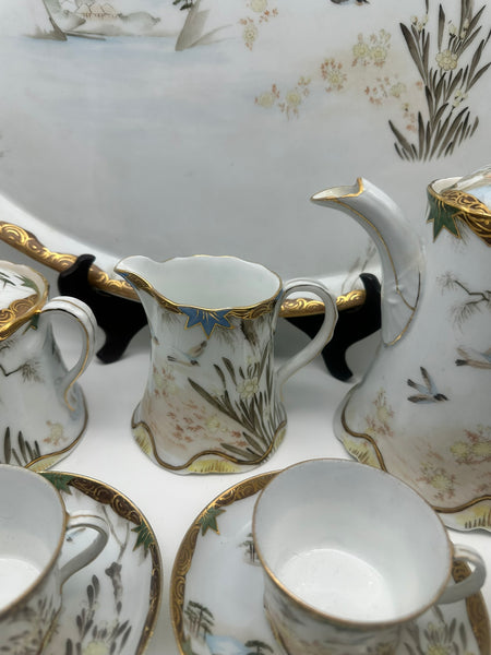 Russian Porcelain Demitasse Set for Eight with Tray. Kuznetsov. Late 19th C