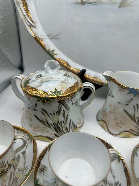 Russian Porcelain Demitasse Set for Eight with Tray. Kuznetsov. Late 19th C