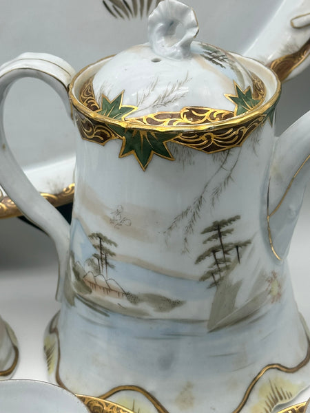 Russian Porcelain Demitasse Set for Eight with Tray. Kuznetsov. Late 19th C