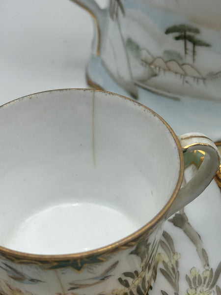 Russian Porcelain Demitasse Set for Eight with Tray. Kuznetsov. Late 19th C