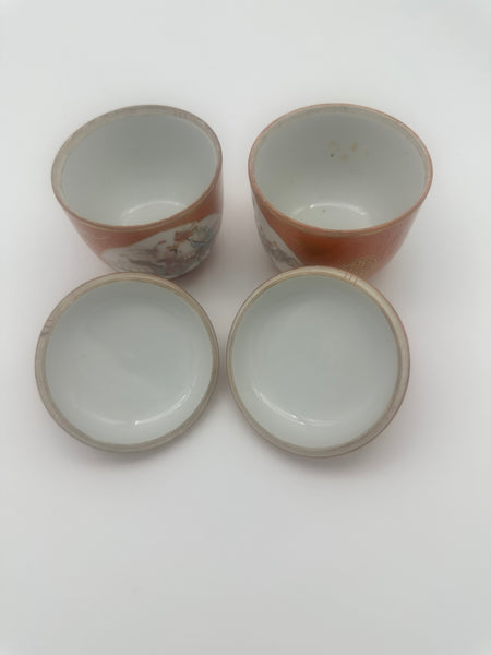 Pair of Small Covered Jars. Chinese Porcelain Coral Ground Children Playing Qing