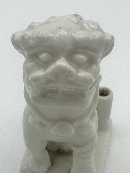 Chinese Porcelain Dehua Blanc de Chine Foo Dog Incense Holder. Wood Stand. 5" H