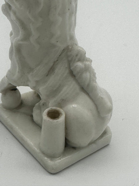 Chinese Porcelain Dehua Blanc de Chine Foo Dog Incense Holder. Wood Stand. 5" H