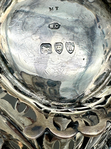 Heart-Shaped Pierced and Footed Candy Dish Bowl. English Sterling. London 1894.