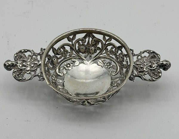 Handled Bon Bon or Nut Dish. English Sterling Silver. Pierced. London 1895