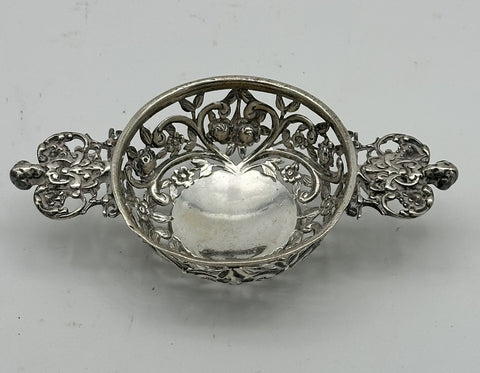 Handled Bon Bon or Nut Dish. English Sterling Silver. Pierced. London 1895