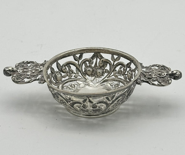 Handled Bon Bon or Nut Dish. English Sterling Silver. Pierced. London 1895