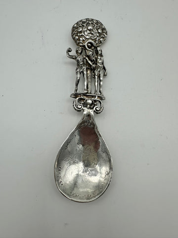 Tea Caddy Spoon. Sterling Silver English Chester 1904 Import. Adam and Eve