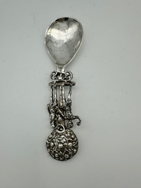 Tea Caddy Spoon. Sterling Silver English Chester 1904 Import. Adam and Eve