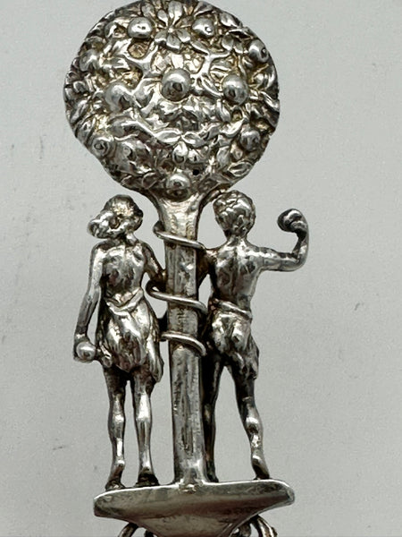 Tea Caddy Spoon. Sterling Silver English Chester 1904 Import. Adam and Eve