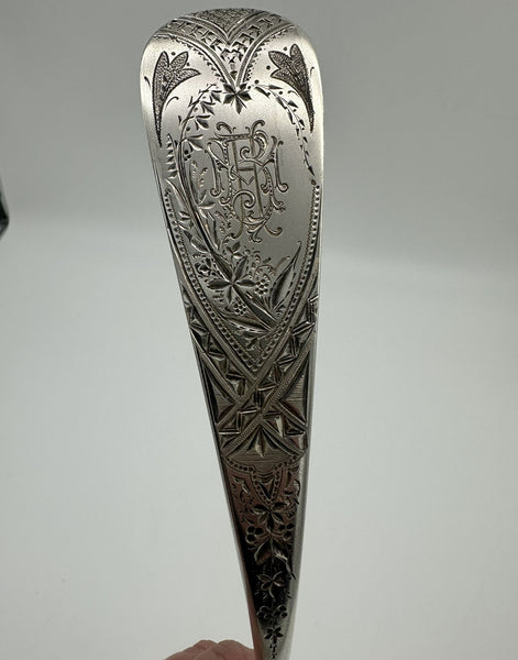 Soup Ladle. American Sterling Silver. Bright Cut Aesthetic Movement. 13"