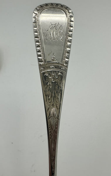 Two Serving or Oval Soup Spoons. Wm. Wilson & Son Sterling Silver. Engraved.