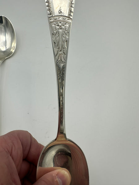 Two Serving or Oval Soup Spoons. Wm. Wilson & Son Sterling Silver. Engraved.