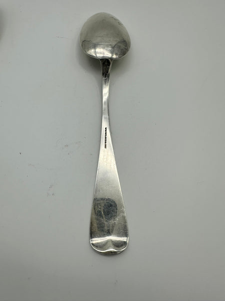 Two Serving or Oval Soup Spoons. Wm. Wilson & Son Sterling Silver. Engraved.