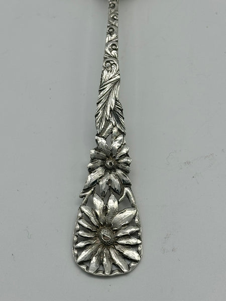 Pierced Berry Spoon. JE Caldwell Sterling Silver. Sunflower or Daisy 8 3/8"