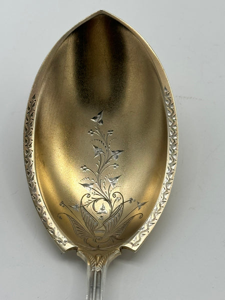 Berry Spoon. Gorham Old Mark Swiss Pattern. Gold Wash. 8 3/4"