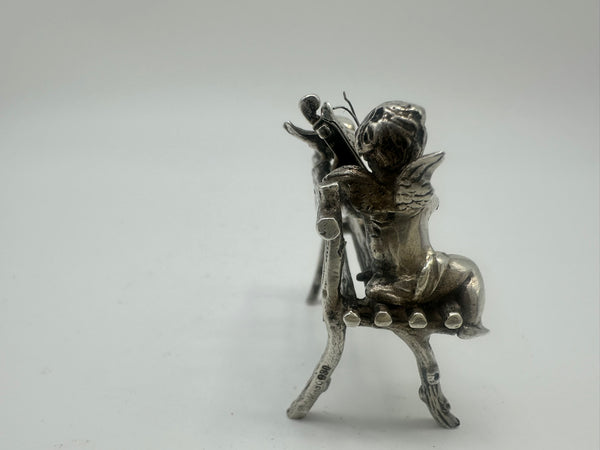 Cherub Seated on Bench Playing Mandolin with Bird. Scottish Sterling. Miniature