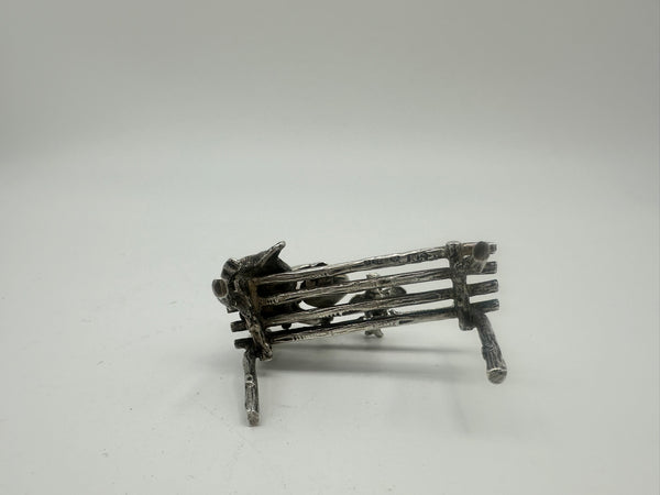 Cherub Seated on Bench Playing Mandolin with Bird. Scottish Sterling. Miniature