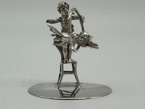 Sterling Silver Figure Cherub Performing Dog Trick. English Chester 1899 Foreign