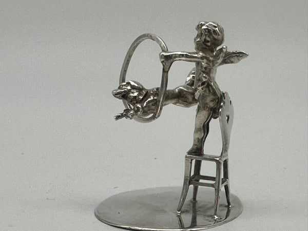 Sterling Silver Figure Cherub Performing Dog Trick. English Chester 1899 Foreign