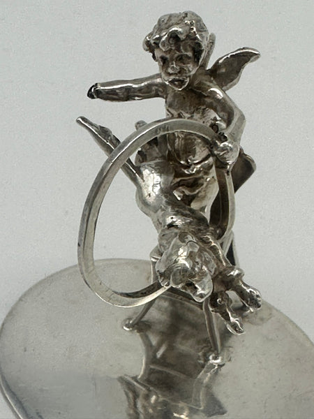 Sterling Silver Figure Cherub Performing Dog Trick. English Chester 1899 Foreign