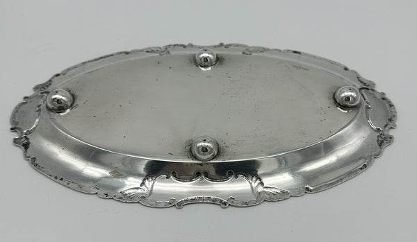 Chinese Export Silver Oval Footed Tray. Bamboo Motif. 10 1/8" x 6" x 3/4" H