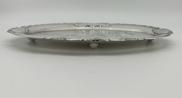 Chinese Export Silver Oval Footed Tray. Bamboo Motif. 10 1/8" x 6" x 3/4" H