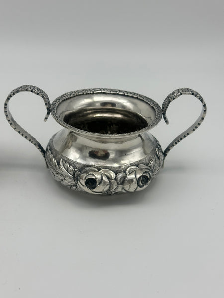 Small Size Cream and Sugar. Chinese Export Silver Mum Motif.