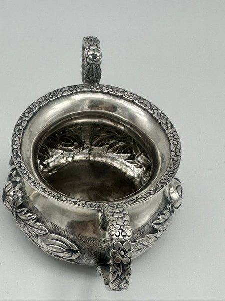 Small Size Cream and Sugar. Chinese Export Silver Mum Motif.