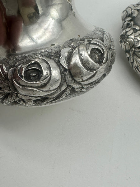 Small Size Cream and Sugar. Chinese Export Silver Mum Motif.