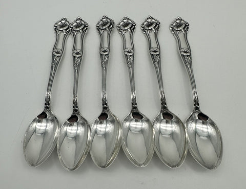 Six Teaspoons. Alvin Sterling Silver Morning Glory Pattern. No Monogram. 5 7/8"